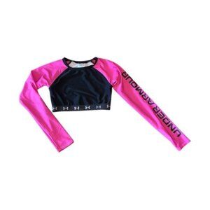Under Armour 7 Girls Rashguard Long Sleeves Black Pink 7 Yrs Kids Swim Suit Tops